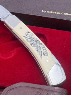 Vintage Schrade + 1782-1982 Bald Eagle Commemorative Scrimshaw Smokey LB5 Lockback 