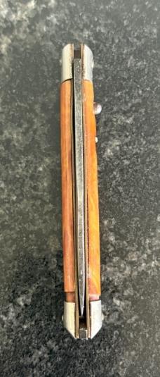 Colonial Shur-Snap Fishtail Switchblade Knife, Root Beer Float Swirl Scale, Used