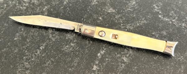 Colonial Shur-Snap Fishtail Switchblade Knife, Cream Color Scale, Used