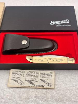 Schrade USA 1980 Scrimshaw Folding 1 Blade Hunter Linerlock SC-500  Mountain Goats