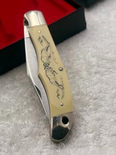 Schrade USA 1980 Scrimshaw Folding 1 Blade Hunter Linerlock SC-500 ( Mountain Goats)