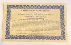 New in Display Case WWII/Pearl Harbor Delrin Trapper with COA