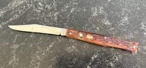 George Schrade Knife Co Presto Fishtail Switchblade, Jigged Bone Handle, Used