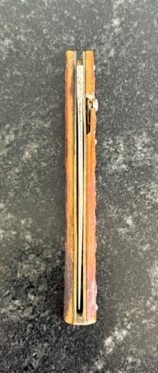 George Schrade Knife Co Presto Fishtail Switchblade, Jigged Bone Handle, Used 