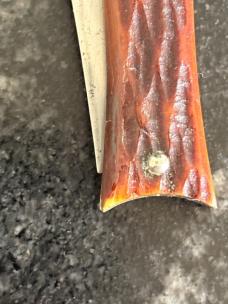 George Schrade Knife Co Presto Fishtail Switchblade, Jigged Bone Handle, Used 