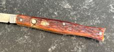 George Schrade Knife Co Presto Fishtail Switchblade, Jigged Bone Handle, Used 