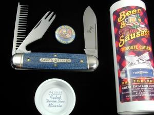 Great Eastern Cutlery GEC Faded Blue Denim Micarta Beer and Sausage Knife Made in USA 352325