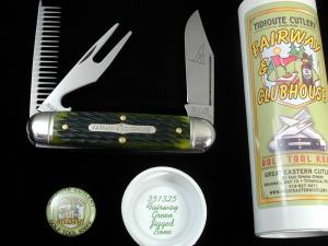 Great Eastern Cutlery GEC Green Jigged Bone Fairway and Clubhouse Knife Made in USA 351325