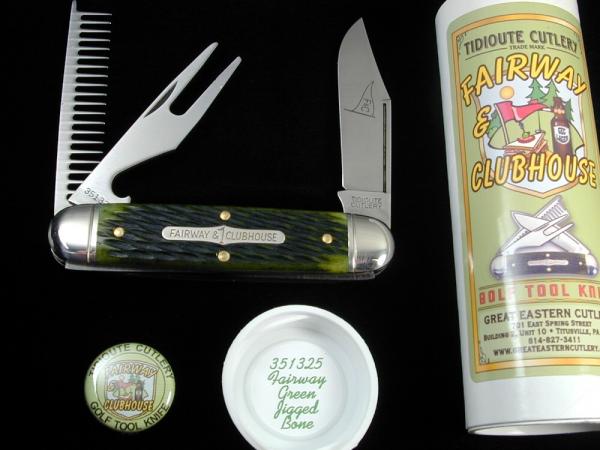 Great Eastern Cutlery GEC Green Jigged Bone Fairway and Clubhouse Knife Made in USA 351325
