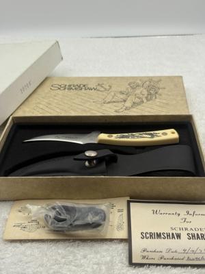Vintage Schrade Scrimshaw Whalers Ship 152SC Sharpfinger New In Box Made In USA