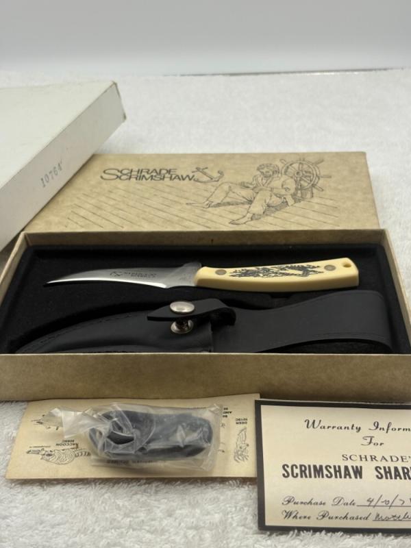 Vintage Schrade Scrimshaw (Whalers / Ship) 152SC Sharpfinger New In Box Made In USA