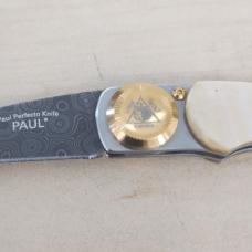 Limited Edition Lone Wolf Paul Perfecto Knife Damascus and Goldlip Pearl circa 2005