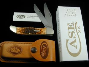 Case xx Amber Jigged Bone Folding Hunter Knife and Leather Sheath 30093 Made in USA NIB 6265CS 2025