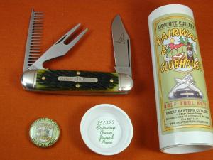 Great Eastern Cutlery GEC Green Jigged Bone Fairway and Clubhouse Knife Made in USA 351325