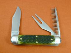 Great Eastern Cutlery GEC Green Jigged Bone Fairway and Clubhouse Knife Made in USA 351325