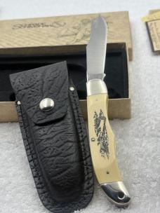 Schrade Scrimshaw 2 Blade Hunter 206SC Eagle / Whale Hunter Scene Limited Edition Vintage