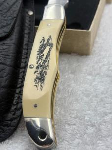 Schrade Scrimshaw 2 Blade Hunter 206SC Eagle / Whale Hunter Scene Limited Edition Vintage