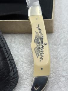 Schrade Scrimshaw 2 Blade Hunter 206SC Eagle / Whale Hunter Scene Limited Edition Vintage