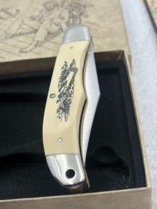 Schrade Scrimshaw 2 Blade Hunter 206SC Eagle / Whale Hunter Scene Limited Edition Vintage