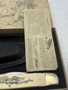 Schrade Scrimshaw 2 Blade Hunter 206SC Eagle / Whale Hunter Scene Limited Edition Vintage