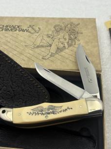 Schrade Scrimshaw 2 Blade Hunter 206SC Eagle / Whale Hunter Scene Limited Edition Vintage