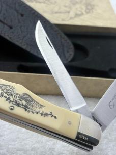 Schrade Scrimshaw 2 Blade Hunter 206SC Eagle / Whale Hunter Scene Limited Edition Vintage