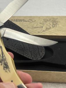 Schrade Scrimshaw 2 Blade Hunter 206SC Eagle / Whale Hunter Scene Limited Edition Vintage