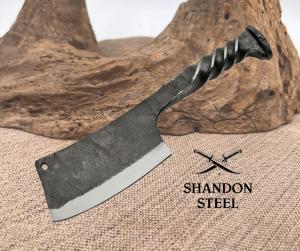 Railroad Spike Cleaver Knife 9quot Carbon Steel Twisted Handle w Leather Sheath