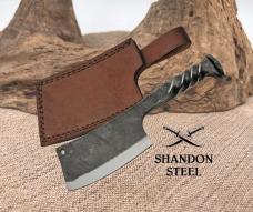 Railroad Spike Cleaver Knife 9" Carbon Steel Twisted Handle w/ Leather Sheath