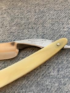  RARE! Antique WADE & BUTCHER, SHEFFIELD Ivory Handle 2-Razor Travel Set w/Original Factory Wood Box