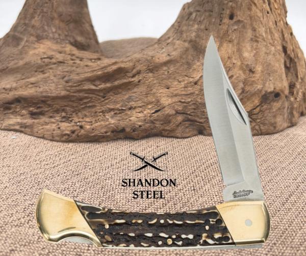 Schrade Papa Bear Lockback Staglon 7Cr17MoV Satin Folding Knife - 1136005