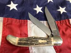 Bulldog Brand 2 Blade Hunter w/ War Hawk Blade Etch w/ Great Slab Stag Handles -NOS