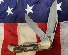 Bulldog Brand 2 Blade Hunter w/ War Hawk Blade Etch w/ Great Slab Stag Handles -NOS