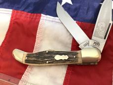 Bulldog Brand 2 Blade Hunter w/ War Hawk Blade Etch w/ Great Slab Stag Handles -NOS