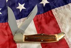 Bulldog Brand 2 Blade Hunter w/ War Hawk Blade Etch w/ Great Slab Stag Handles -NOS