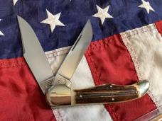 Bulldog Brand 2 Blade Hunter w/ War Hawk Blade Etch w/ Great Slab Stag Handles -NOS