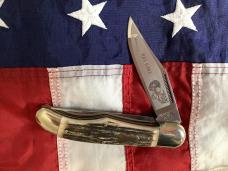 Bulldog Brand 2 Blade Hunter w/ War Hawk Blade Etch w/ Great Slab Stag Handles -NOS