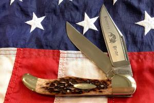 Bulldog Brand 2 Blade Hunter w/ Hunters Pride Blade Etch w/ Sweet Slab of Bone Handles -NOS