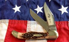 Bulldog Brand 2 Blade Hunter w/ Hunters Pride Blade Etch w/ Sweet Slab of Bone Handles -NOS