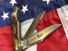 Bulldog Brand 2 Blade Hunter w/ Hunters Pride Blade Etch w/ Sweet Slab of Bone Handles -NOS