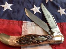 Bulldog Brand 2 Blade Hunter w/ Hunters Pride Blade Etch w/ Sweet Slab of Bone Handles -NOS