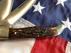 Bulldog Brand 2 Blade Hunter w/ Hunters Pride Blade Etch w/ Sweet Slab of Bone Handles -NOS