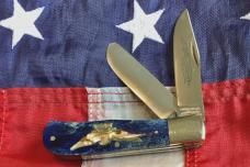 Vintage Parker Cutlery Bullet Knife w/ Sweet Blue Bone Handles & Eagle Abalone Pearl Insert -NOS