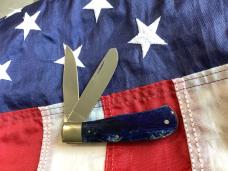 Vintage Parker Cutlery Bullet Knife w/ Sweet Blue Bone Handles & Eagle Abalone Pearl Insert -NOS