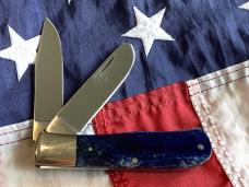 Vintage Parker Cutlery Bullet Knife w/ Sweet Blue Bone Handles & Eagle Abalone Pearl Insert -NOS
