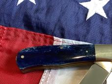 Vintage Parker Cutlery Bullet Knife w/ Sweet Blue Bone Handles & Eagle Abalone Pearl Insert -NOS