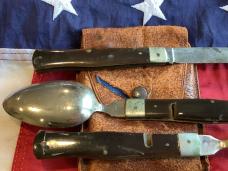 Old J A Henckles Mess Kit, Spoon, Fork & Knife + Orig Pouch. w/ Derlin Handles