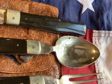 Old J A Henckles Mess Kit, Spoon, Fork & Knife + Orig Pouch. w/ Derlin Handles