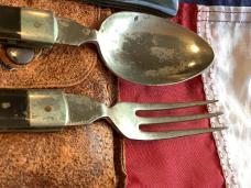 Old J A Henckles Mess Kit, Spoon, Fork & Knife + Orig Pouch. w/ Derlin Handles