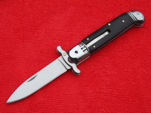 **SALE** 8" Swinguard Leverlock  switchblade knife Ebonywood Handles fileworked backspring